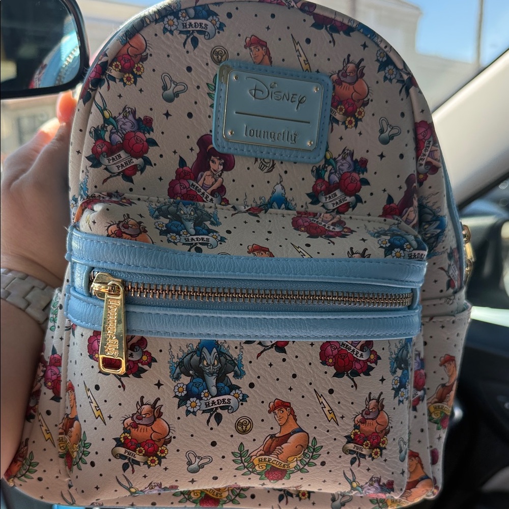Disney Loungefly Hercules Mini Backpack - Light Blue and Cream